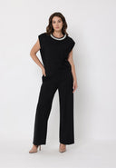 Pearl Beaded Round Neck Side Twist Knot Top SET Gracia Fashion 