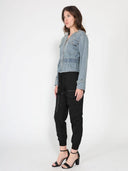 Pearl Embellished Elastic Waist Long Sleeve JACKET Gracia Fashion 