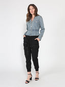 Pearl Embellished Elastic Waist Long Sleeve JACKET Gracia Fashion 