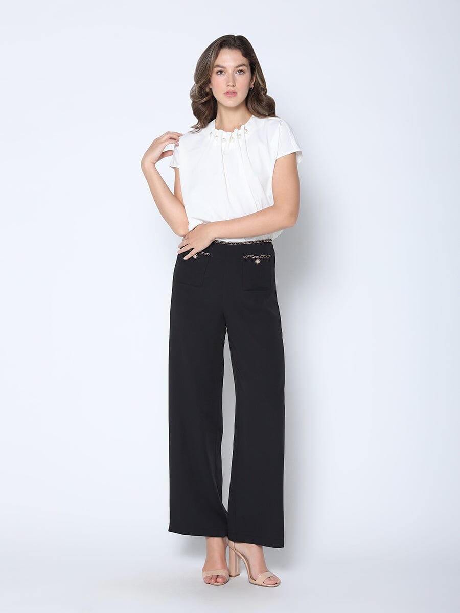 Pearl Embellished Neckline Short Sleeve Top TOP Gracia Fashion 