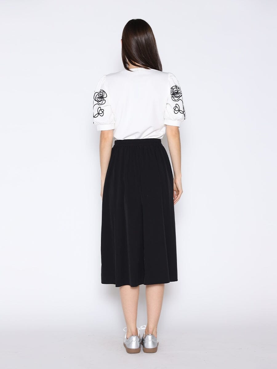 Pearl &amp; Floral Embroidered Puff Sleeve T-Shirt TOP Gracia Fashion 