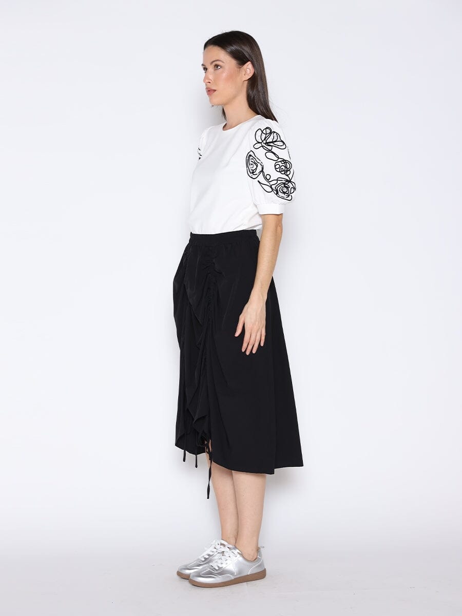 Pearl & Floral Embroidered Puff Sleeve T-Shirt TOP Gracia Fashion WHITE S 