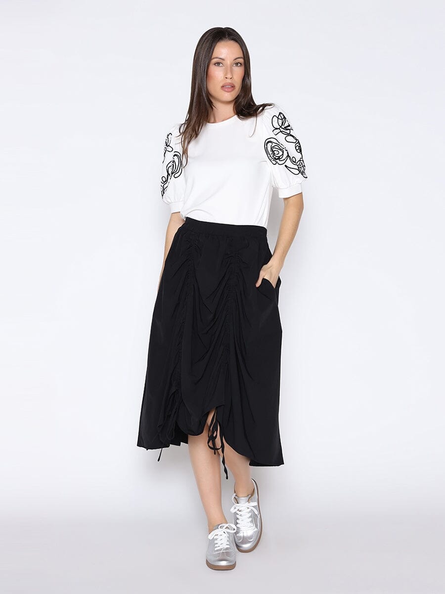 Pearl & Floral Embroidered Puff Sleeve T-Shirt TOP Gracia Fashion WHITE S 