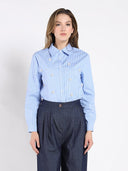 Pinstripe Shirt with Bead Embellishments TOP Gracia Fashion BLUE S 