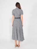 Plaid Pattern Asymmetrical Ruffle Midi Dress DRESS Gracia Fashion 