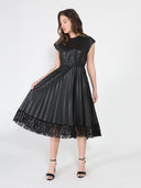 Pleated Pleather Dress With Lace Hem DRESS Gracia Fashion 