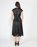 Pleated Pleather Dress With Lace Hem DRESS Gracia Fashion 