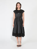 Pleated Pleather Dress With Lace Hem DRESS Gracia Fashion BLACK S 