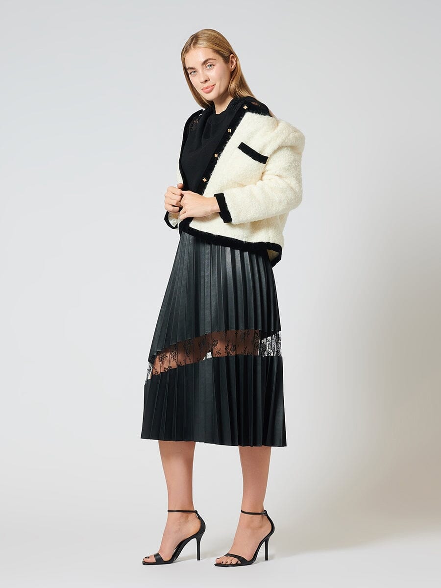 Pleated Pleather Skirt with Lace Contrast SKIRT Gracia Fashion BLACK S 