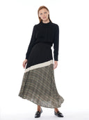 Pleated Skirt with Checks and Color Blocks SKIRT Gracia Fashion 
