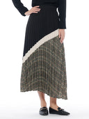 Pleated Skirt with Checks and Color Blocks SKIRT Gracia Fashion BLACK/BEIGE S 