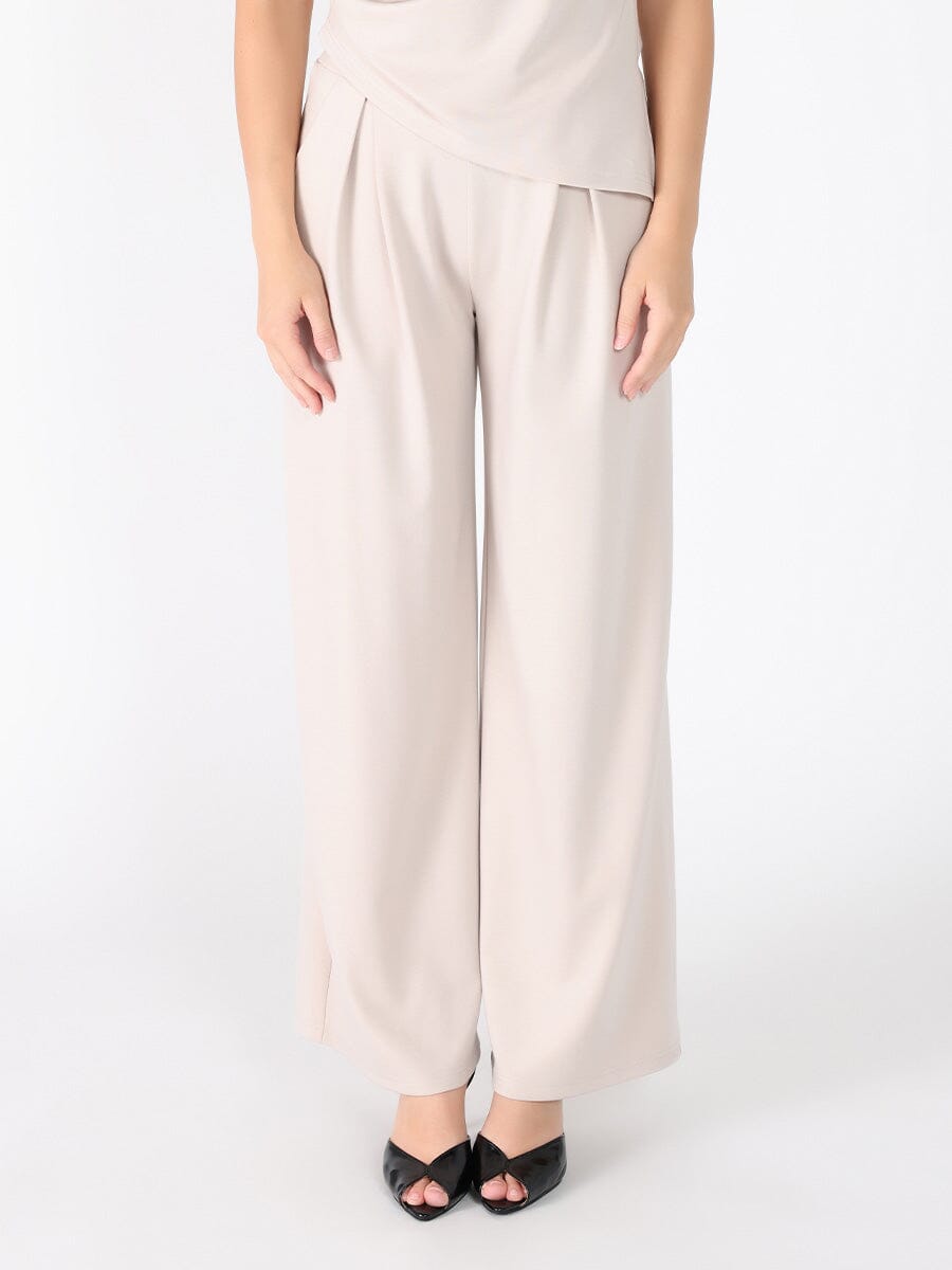 Pleated Wide Leg Pants PANTS Gracia Fashion BEIGE S 