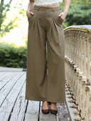 Pleated Wide Leg Pants PANTS Gracia Fashion BROWN S 