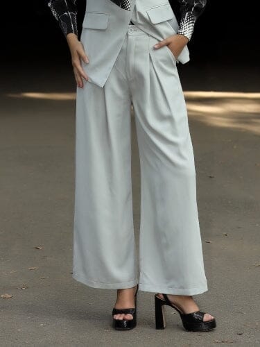 Pleated Wide Leg Pants PANTS Gracia Fashion L/GREY S 