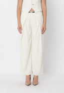Pleated Wide Leg Pants With Belt PANTS Gracia Fashion CREME S 