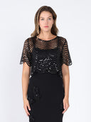 Pleather Line Crop Top TOP Gracia Fashion BLACK S 
