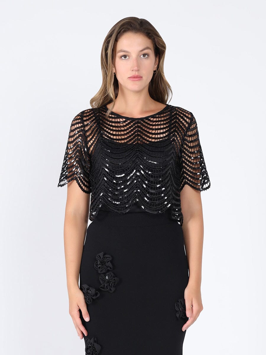Pleather Line Crop Top TOP Gracia Fashion BLACK S 