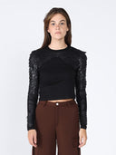 Pleather Patched Long Sleeve Top TOP Gracia Fashion 
