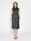 Pleather Sleeveless Dress DRESS Gracia Fashion HUNTER GREEN S 