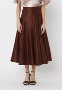 Pleats Detail A-Line Midi Length Skirt SKIRT Gracia Fashion BROWN S 