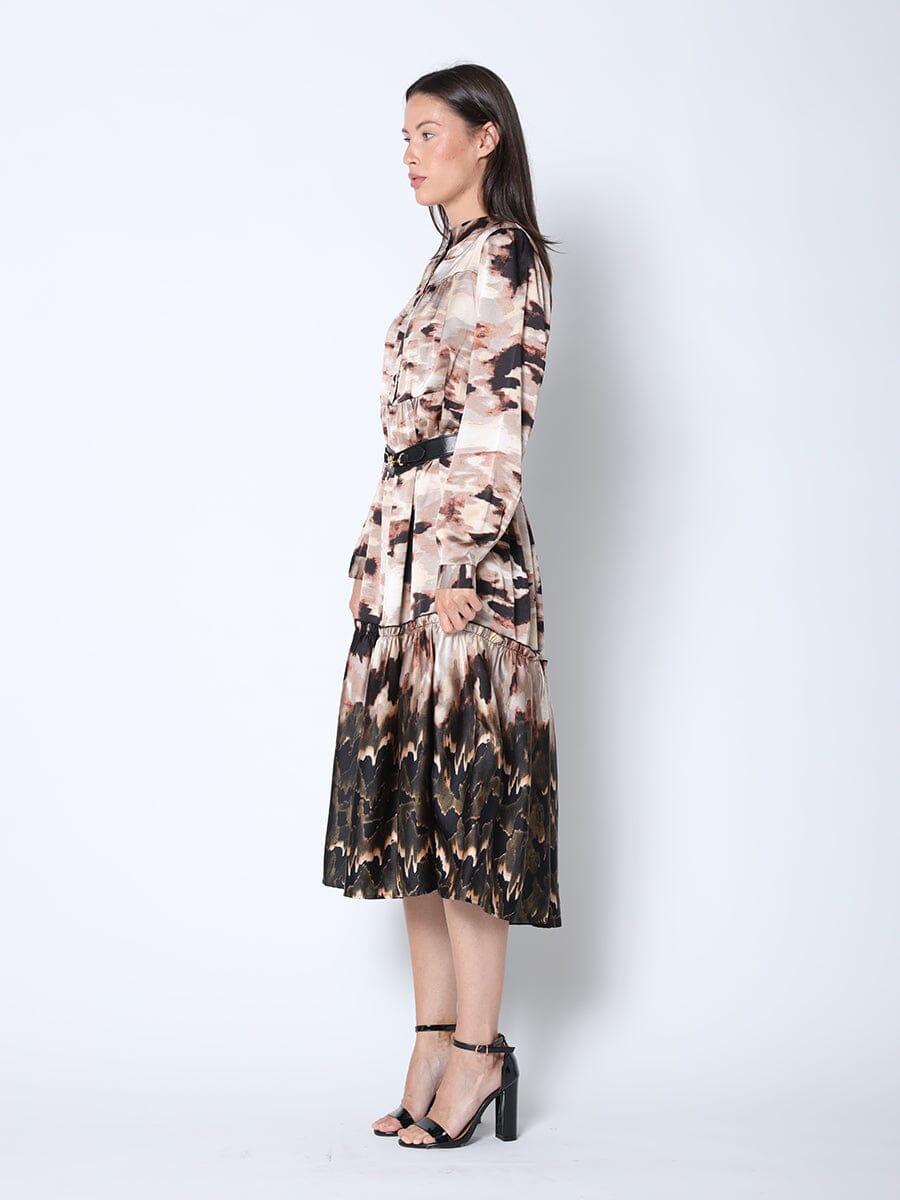 Print Mock Neck Belted Dress DRESS Gracia Fashion 