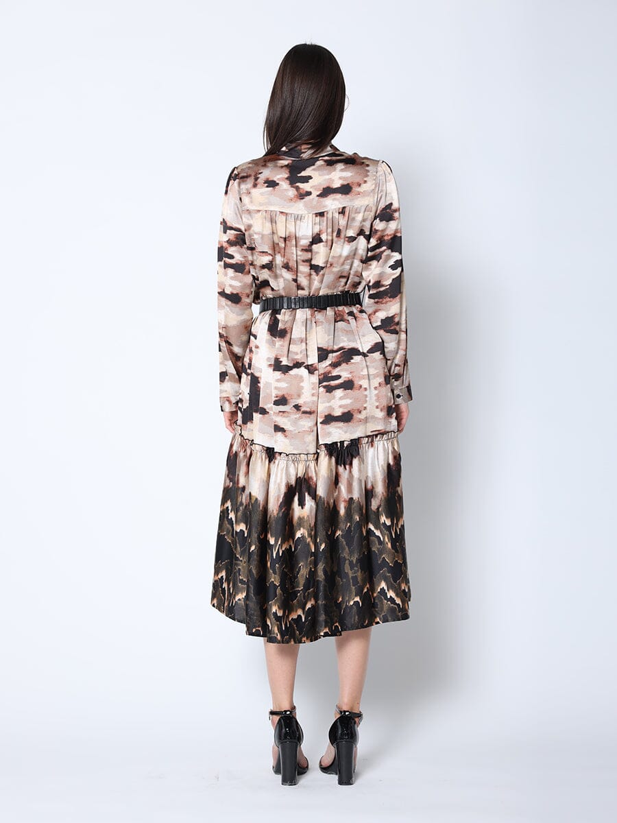 Print Mock Neck Belted Dress DRESS Gracia Fashion 