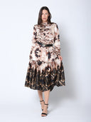 Print Mock Neck Belted Dress DRESS Gracia Fashion BEIGE S 
