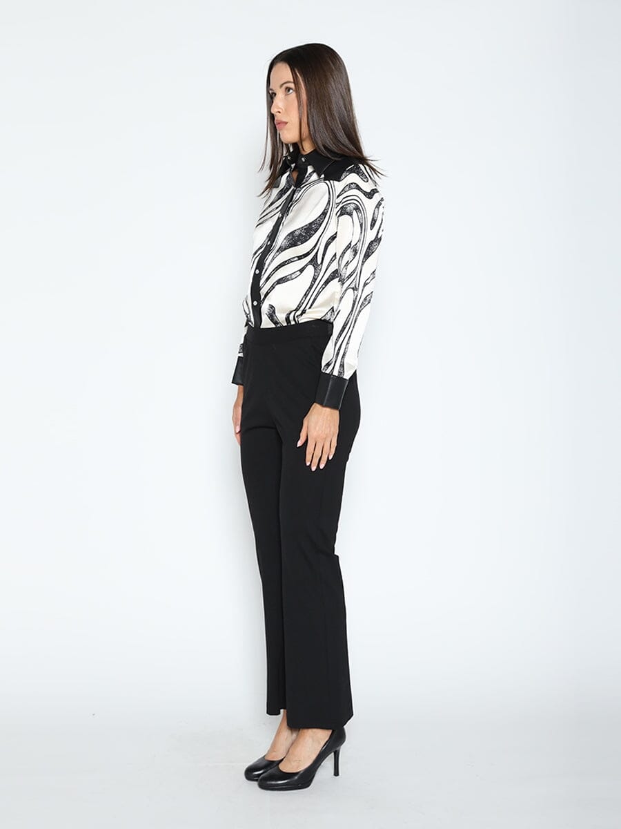 Print &amp; Pleather Spliced Button-Down Shirt Top TOP Gracia Fashion 
