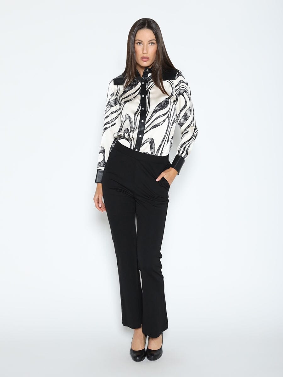 Print &amp; Pleather Spliced Button-Down Shirt Top TOP Gracia Fashion 