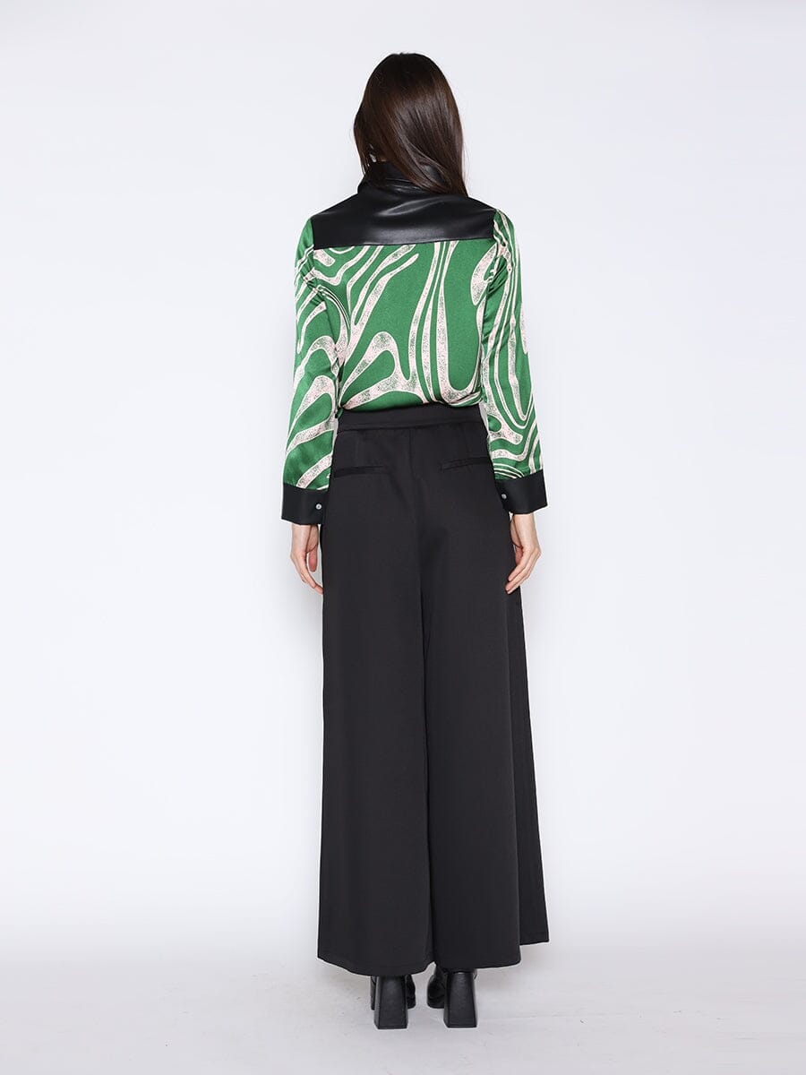 Print &amp; Pleather Spliced Button-Down Shirt Top TOP Gracia Fashion 