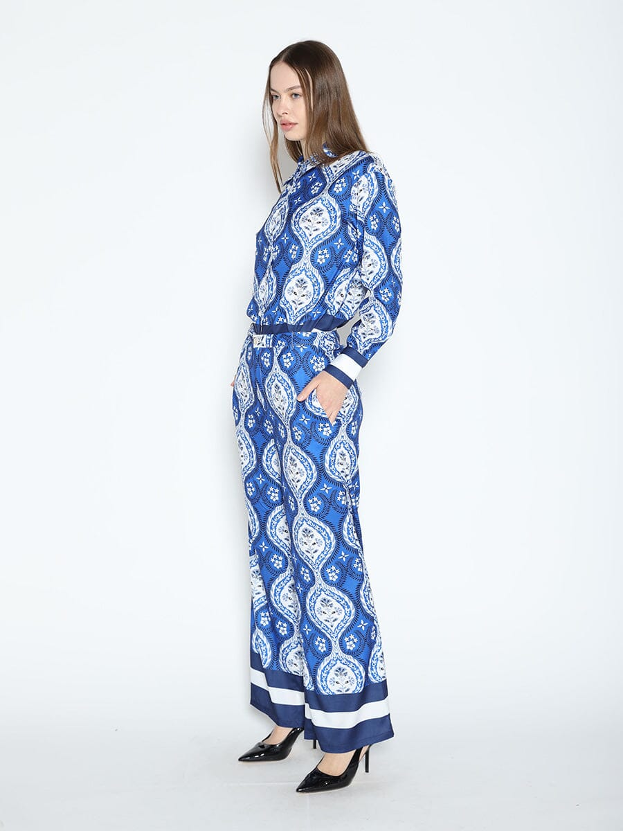 Print Wide Leg Pajama Set Pants PANTS Gracia Fashion 