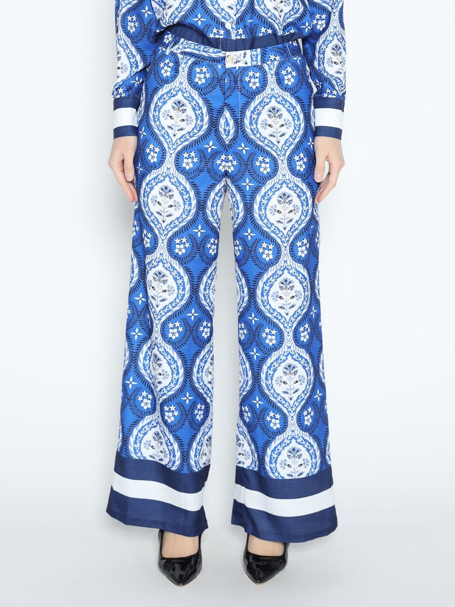Print Wide Leg Pajama Set Pants PANTS Gracia Fashion BLUE S 