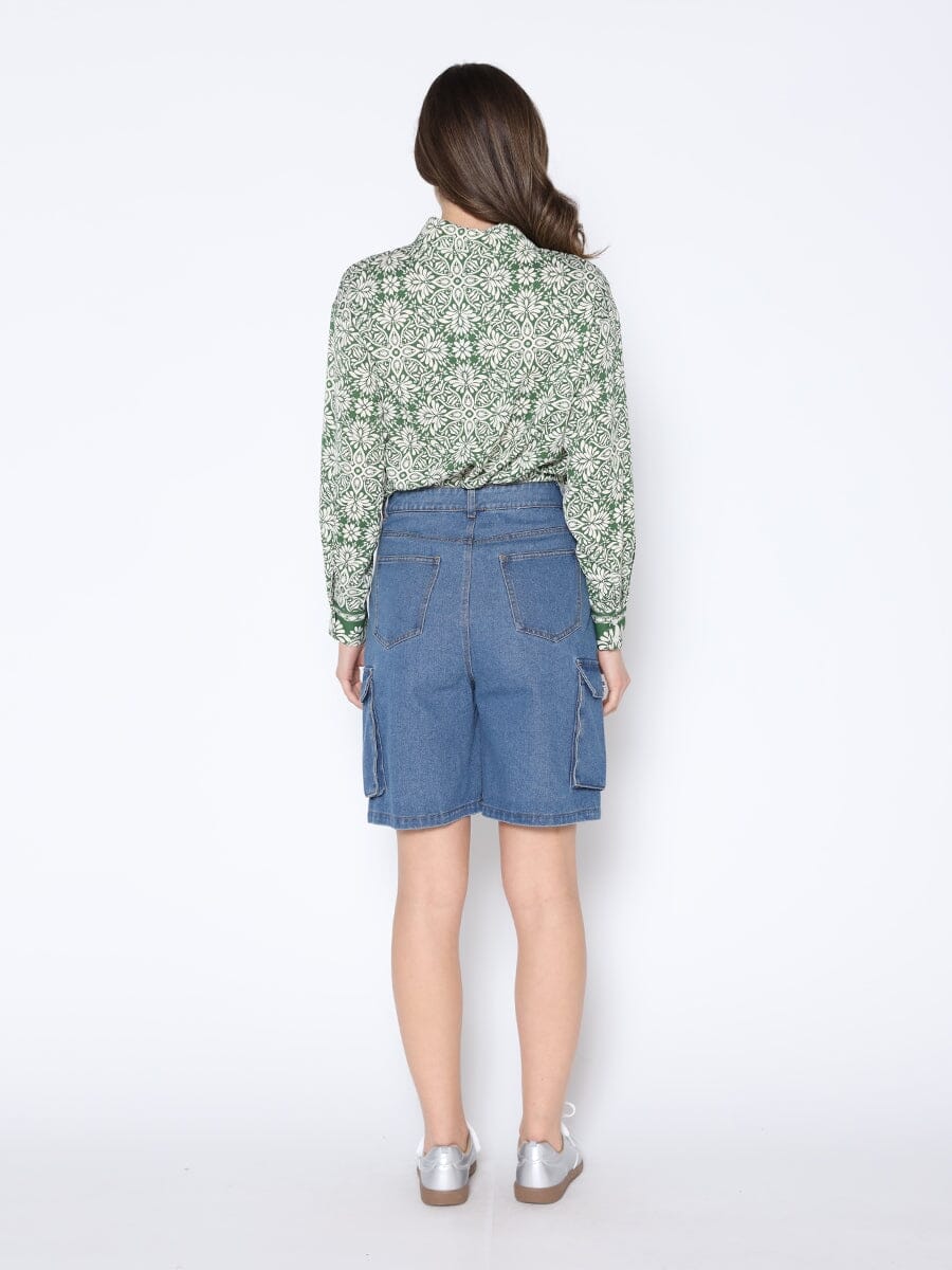 Printed Long Sleeved Button-Down Top TOP Gracia Fashion 