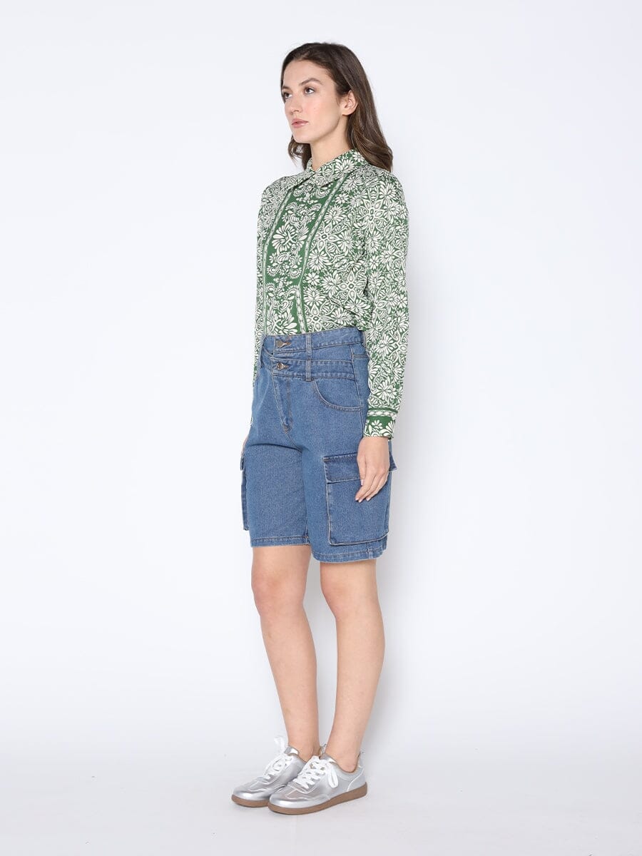 Printed Long Sleeved Button-Down Top TOP Gracia Fashion 