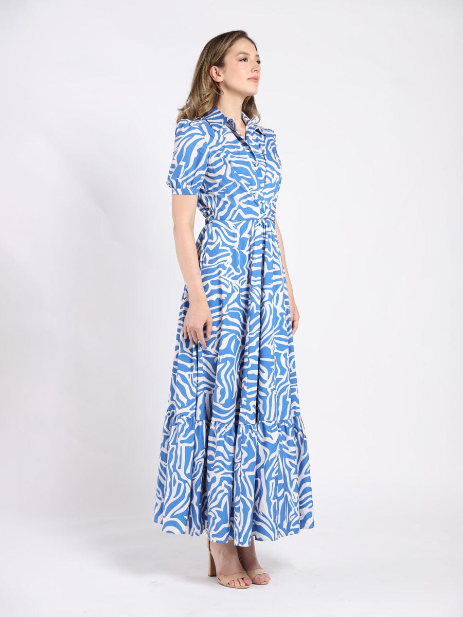 Printed Maxi Shirt Dress with Tiered Hem DRESS Gracia Fashion 