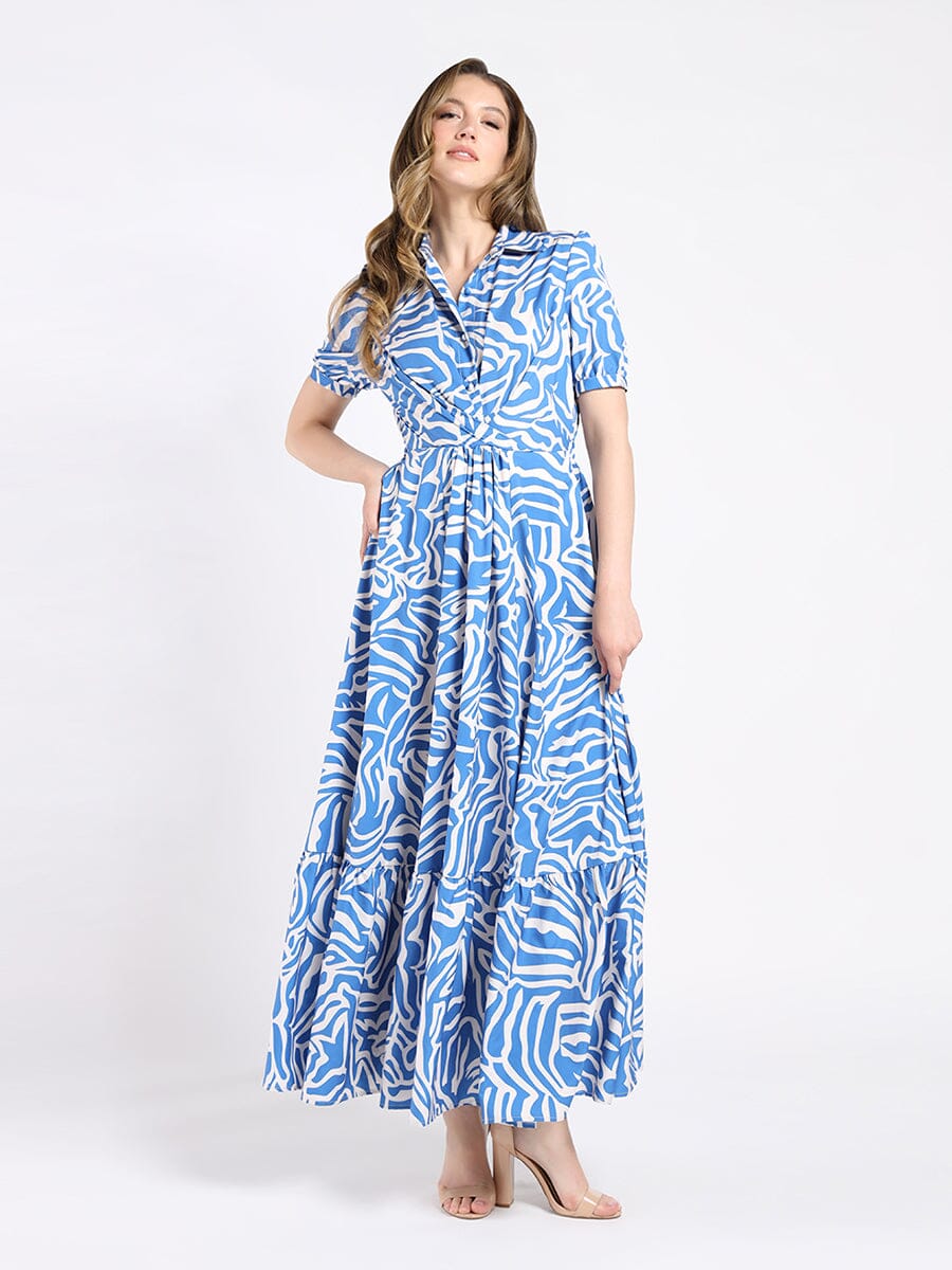 Printed Maxi Shirt Dress with Tiered Hem DRESS Gracia Fashion 