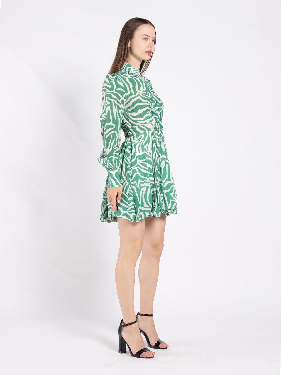 Printed Mini Dress with a Balloon Skirt Silhouette DRESS Gracia Fashion 