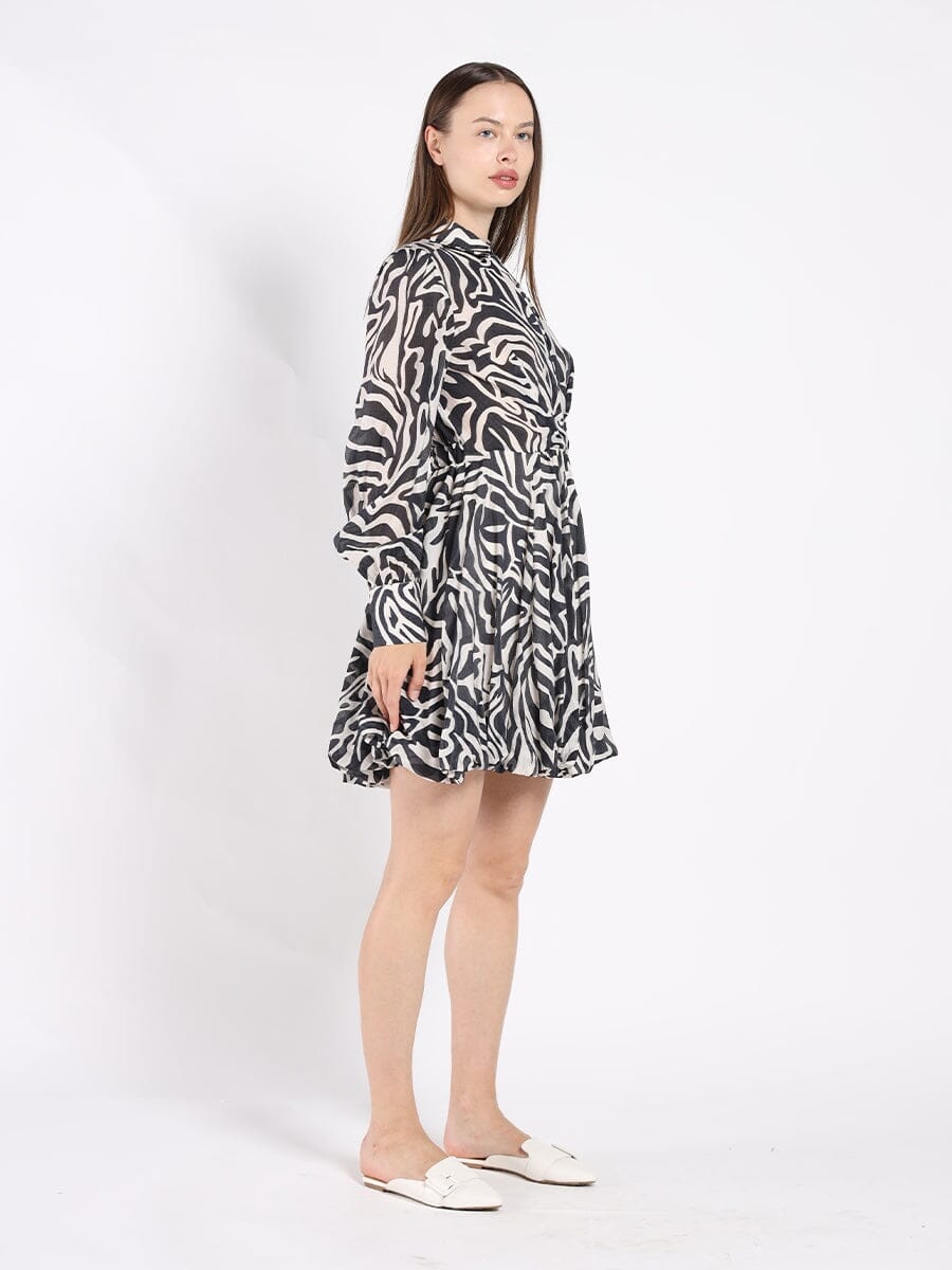 Printed Mini Dress with a Balloon Skirt Silhouette DRESS Gracia Fashion 