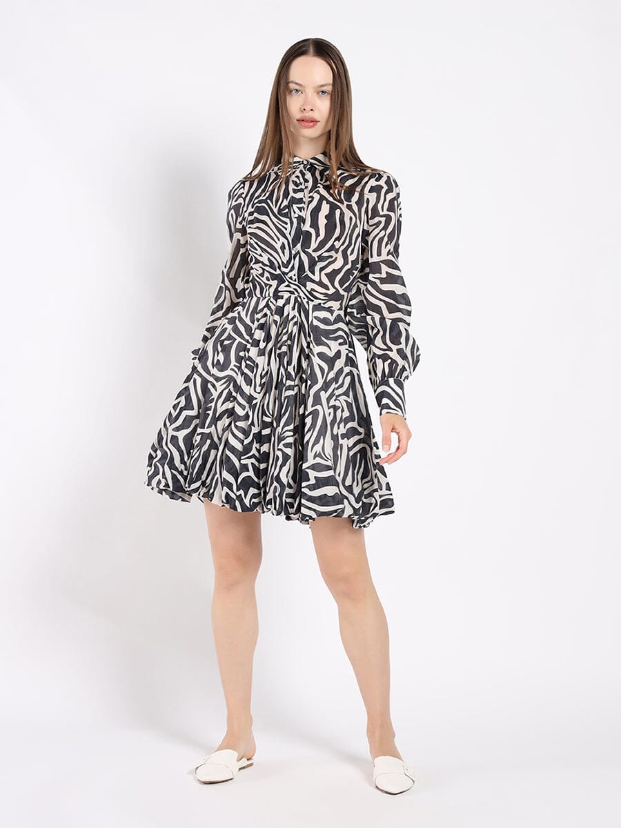 Printed Mini Dress with a Balloon Skirt Silhouette DRESS Gracia Fashion 
