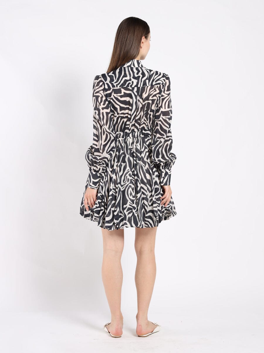 Printed Mini Dress with a Balloon Skirt Silhouette DRESS Gracia Fashion 