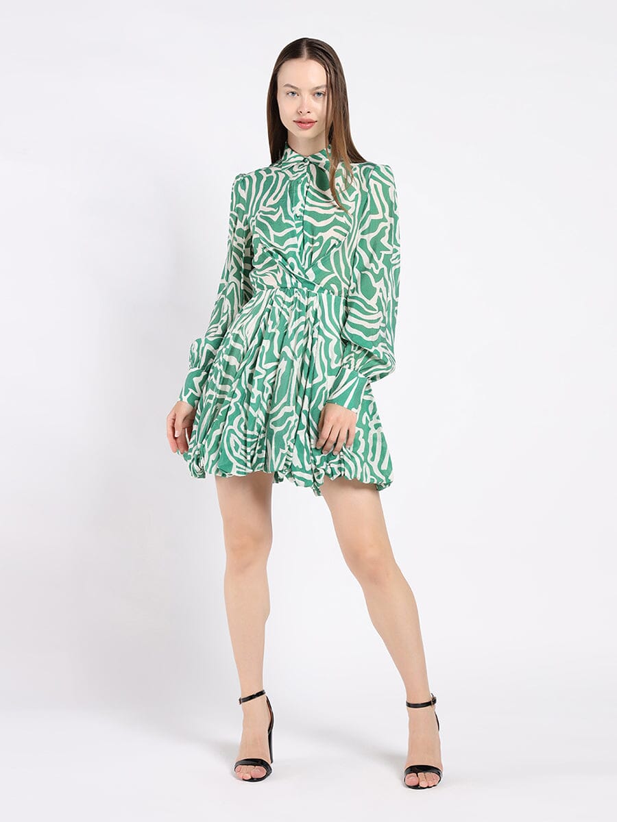 Printed Mini Dress with a Balloon Skirt Silhouette DRESS Gracia Fashion 