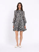 Printed Mini Dress with a Balloon Skirt Silhouette DRESS Gracia Fashion BLACK S 