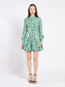 Printed Mini Dress with a Balloon Skirt Silhouette DRESS Gracia Fashion GREEN S 