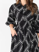 Printed shirt collar elastic waist dress DRESS Gracia Fashion 
