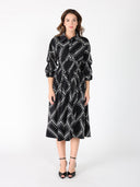 Printed shirt collar elastic waist dress DRESS Gracia Fashion BLACK S 