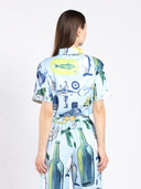 Printed Short Sleeved Button-Down Top TOP Gracia Fashion 