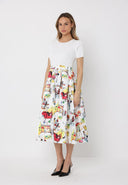 Printed Skirt w/ Ribbed Short Sleeve Top Midi Dres DRESS Gracia Fashion 