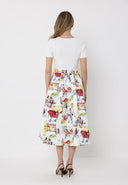 Printed Skirt w/ Ribbed Short Sleeve Top Midi Dres DRESS Gracia Fashion 