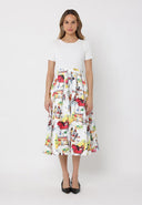 Printed Skirt w/ Ribbed Short Sleeve Top Midi Dres DRESS Gracia Fashion WHITE S 