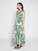 Printed v neck cap sleeve tiered long dress DRESS Gracia Fashion 